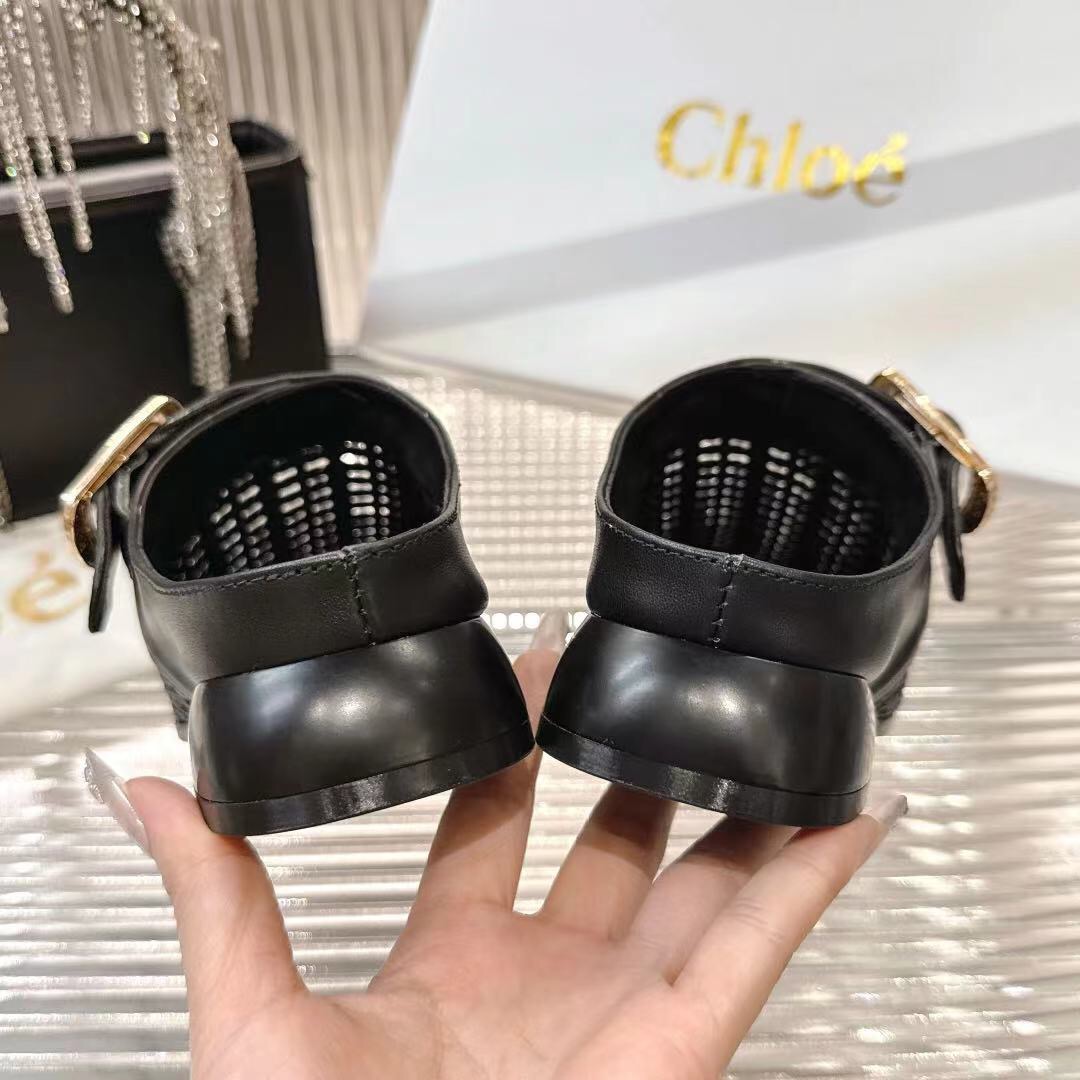2025 Women Chloé Black Leather Woven Slippers