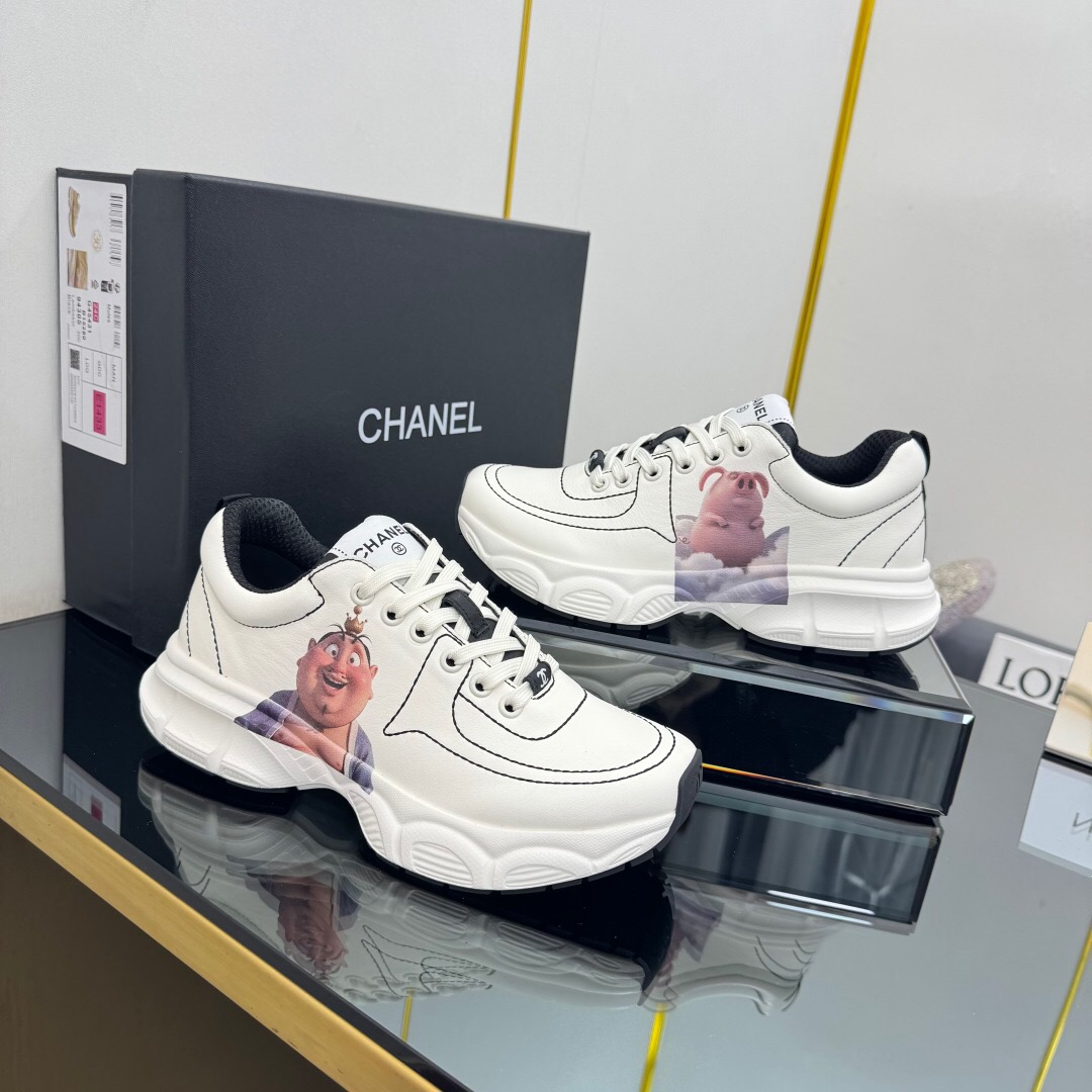 2025 Women Chanel White Leather Sneakers