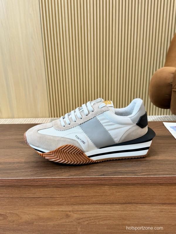 2025 Unisex TOM FORD Beige White Black Leather Suede Sneakers LY00360(F)/LY00370(M)