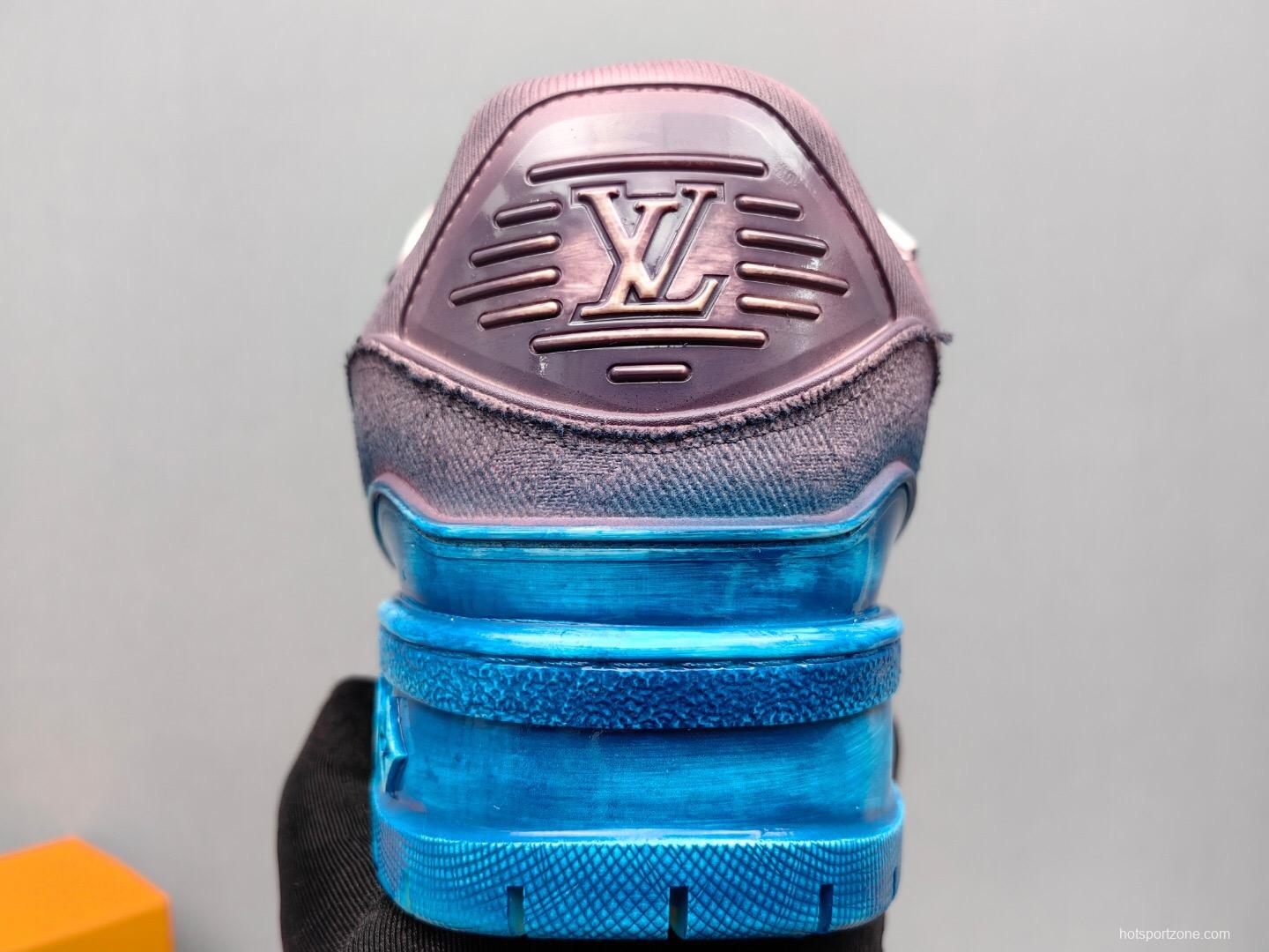2025 Unisex Louis Vuitton Purple Blue Leather Sneakers