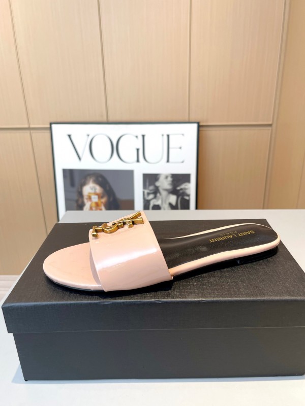 2025 Women Yves Saint Laurent Pink Leather Slippers LY00180