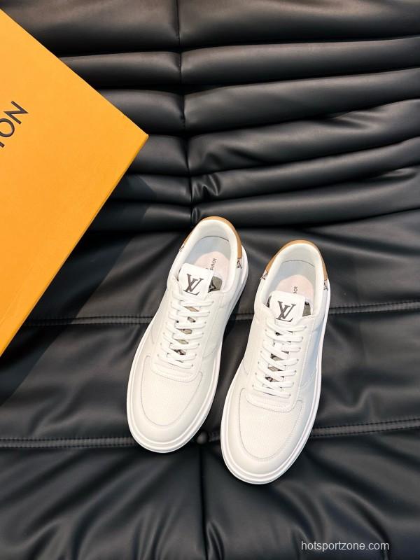 2024 Unisex Louis Vuitton White Brown Mesh Leather Sneakers MJ00400