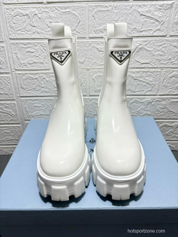 2024 Women Prada White Leather Boots MJ00380