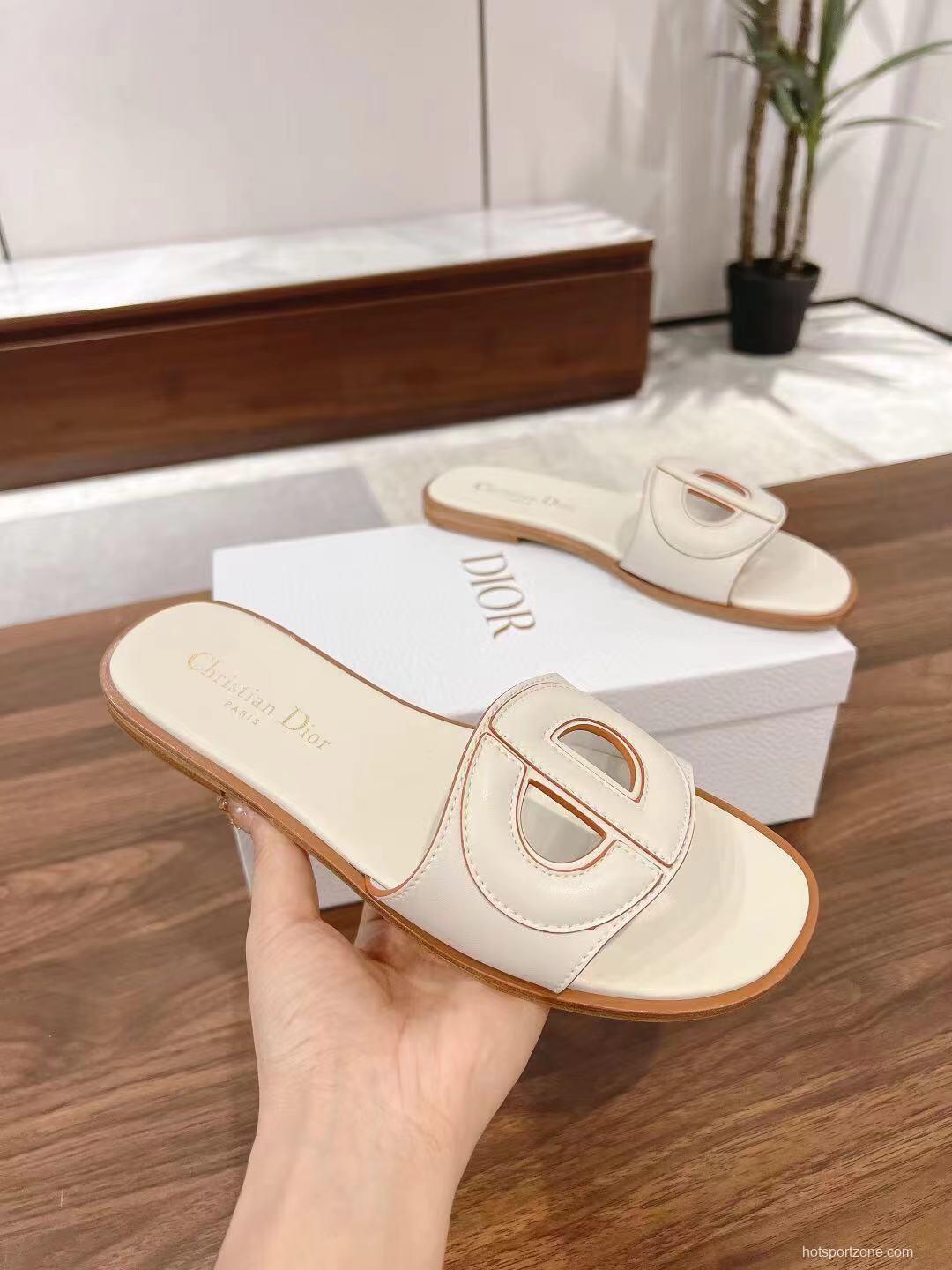 2025 Women Dior White Leather Slippers LY00260