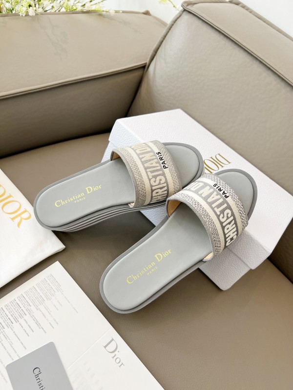 2025 Women Dior Grey Canvas Slippers CH