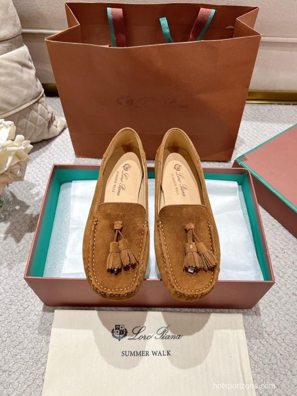 2025 Women LP Brown Suede Loafers Tassel LY00291