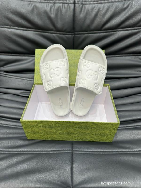 2024 Slippers Gucci White Leather Slippers MJ00200