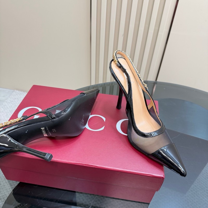 2025 Women Gucci Black Mesh Chain Strap High Heel Pumps KFY00300(F)