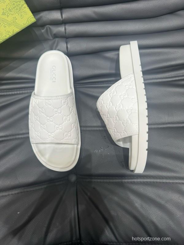 2024 GUCCI White Leather Slippers MJ00200