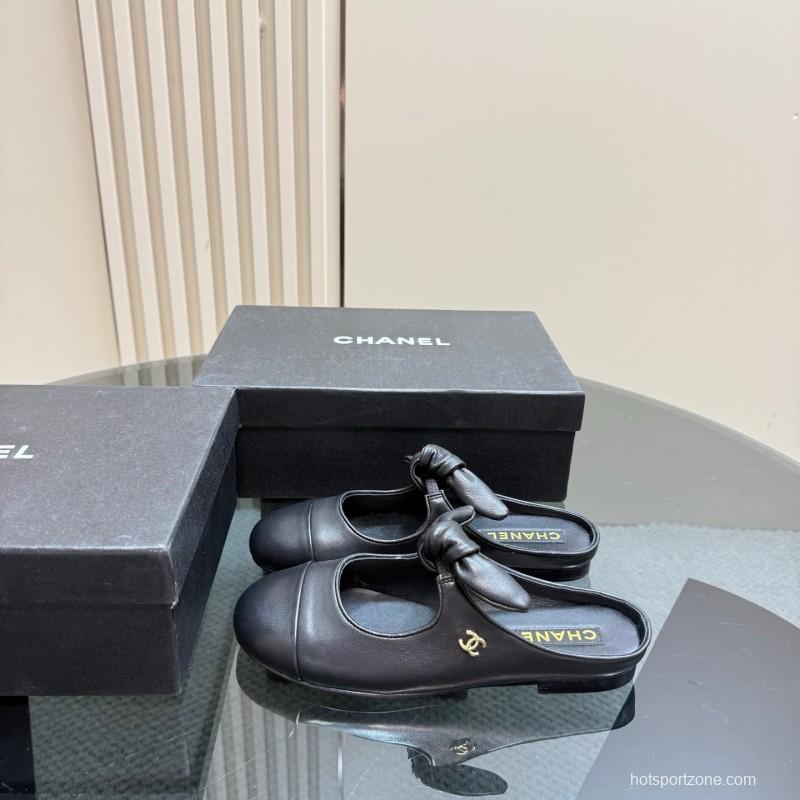 2025 Women Chanel Black Lambskin Leather Mules KFY00270