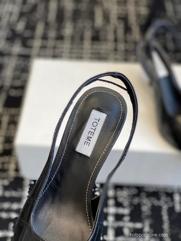 2025 Women Toteme Black Leather Slingback Pointed Toe KFY00290