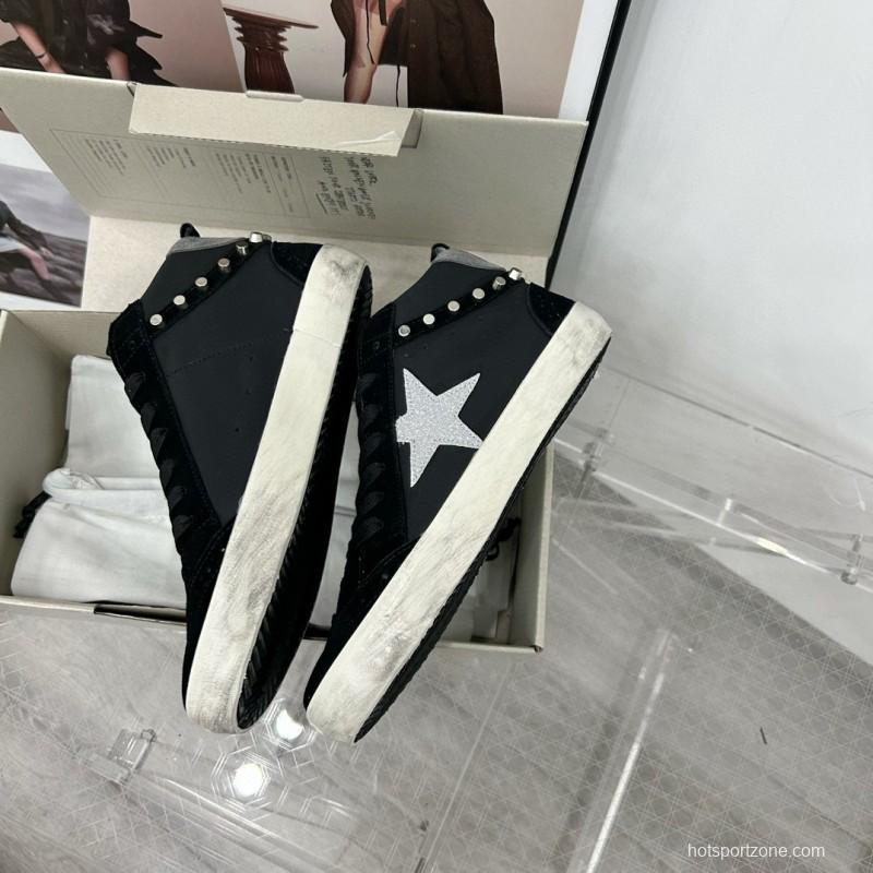 2024 Unisex GGDB Black Silver Suede Leather High Top Sneakers MJ00300