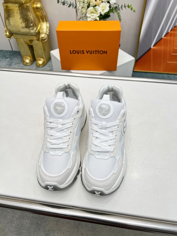 2025 Unisex Louis Vuitton White Leather Mesh Running Shoes LY00340