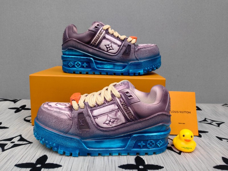 2025 Unisex Louis Vuitton Purple Blue Leather Sneakers