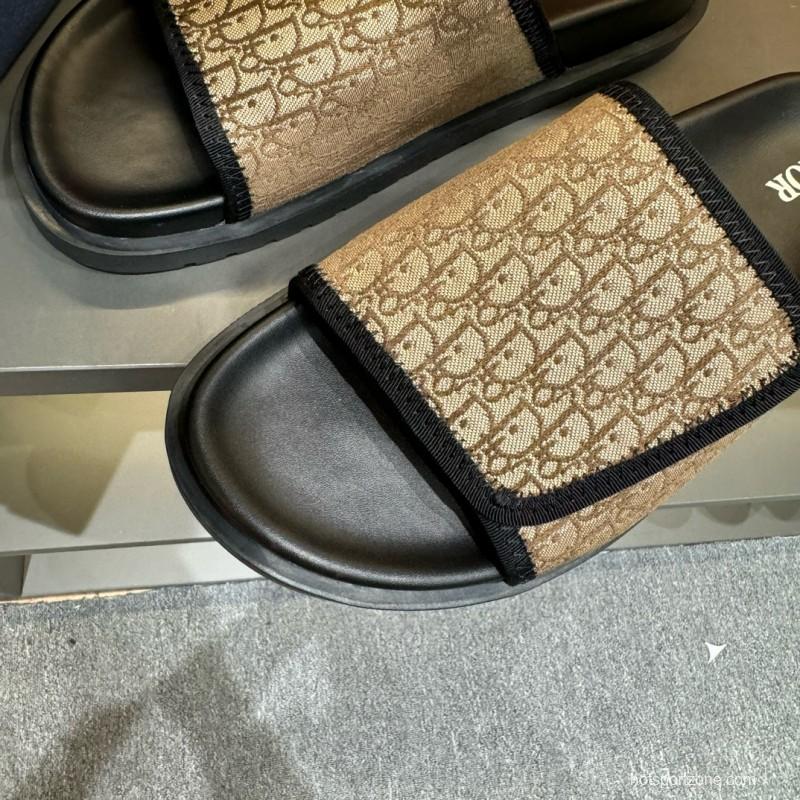 2024 Dior beige black canvas slippers MJ00180