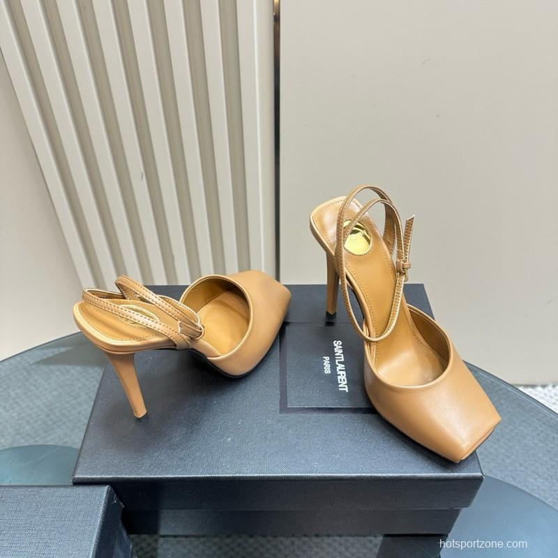 2025 Women Yves Saint Laurent Beige Calfskin Slingback Pumps
