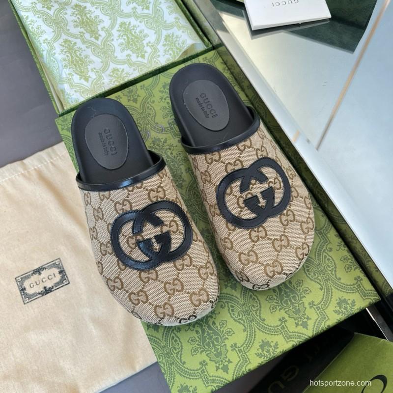 2024 Slippers Gucci beige black fabric mule MJ00280
