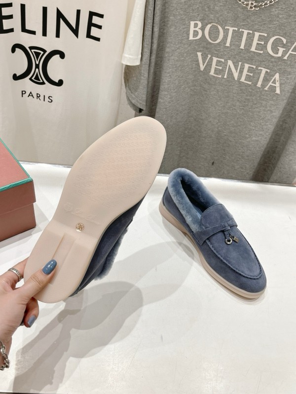 2024 Women LP Blue Suede Shearling Loafers MJ00300