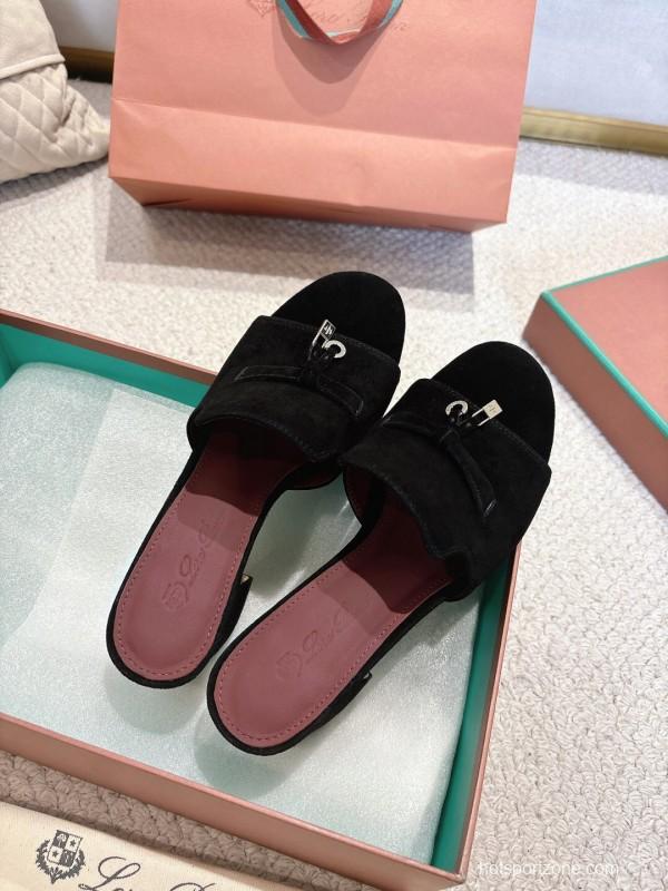 2025 Women LP Black Suede Sandals LY00290