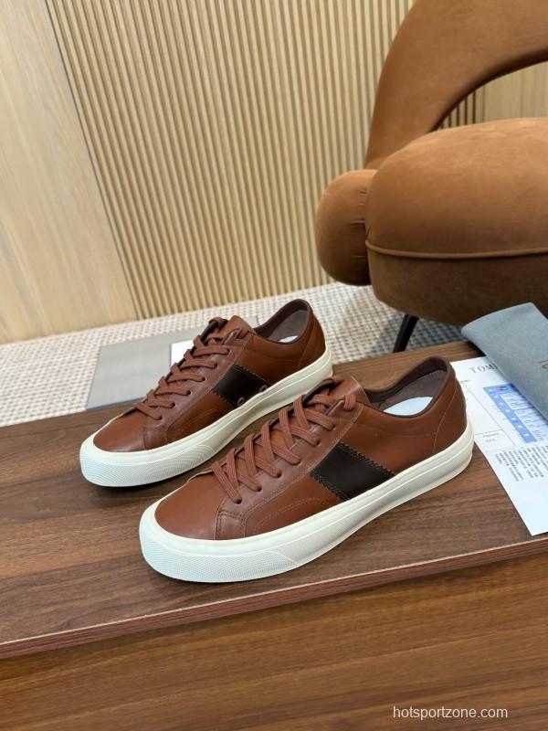 2025 Men TOM FORD Brown Black Leather Sneakers LY00360