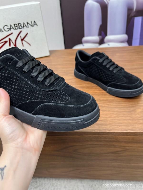 2025 Men Dolce & Gabbana Black Suede Leather Casual Sneakers LY00280