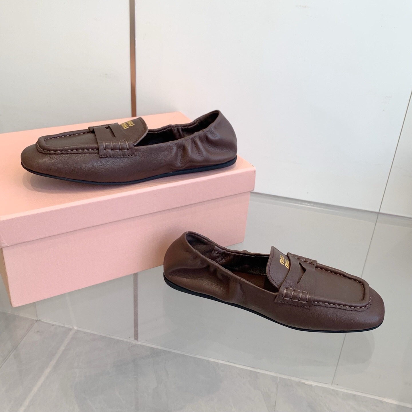 2025 Women Miu Miu Brown Leather Loafers