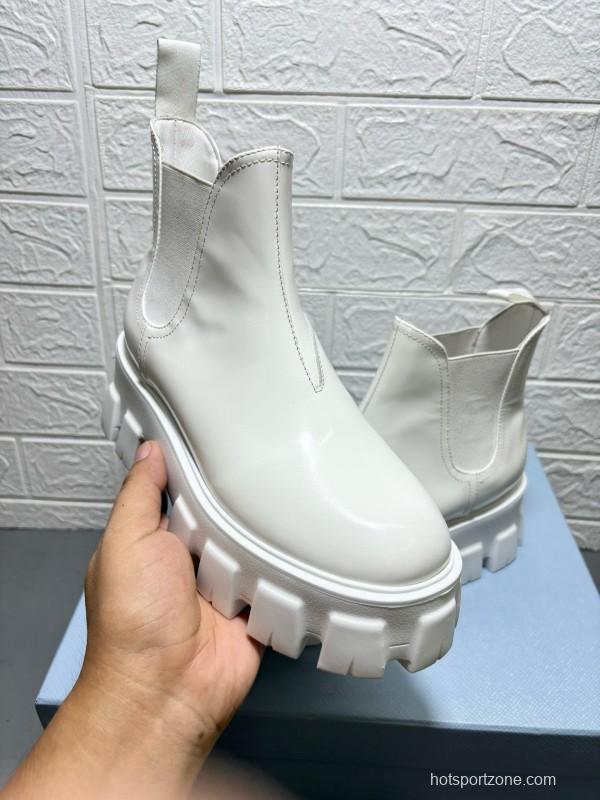 2024 Women Prada White Leather Chelsea Boots MJ00380