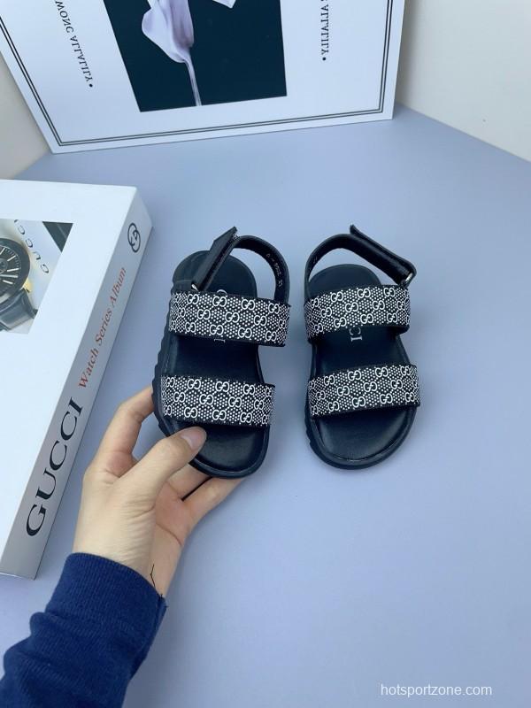 2025 Kids Gucci Black Pink Fabric Sandals