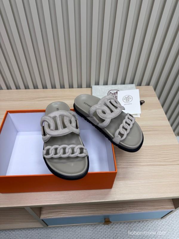 2025 Slippers Hermès Grey Suede Slippers