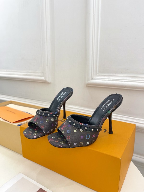 2025 Women Louis Vuitton Multicolor Leather High Heel Mule