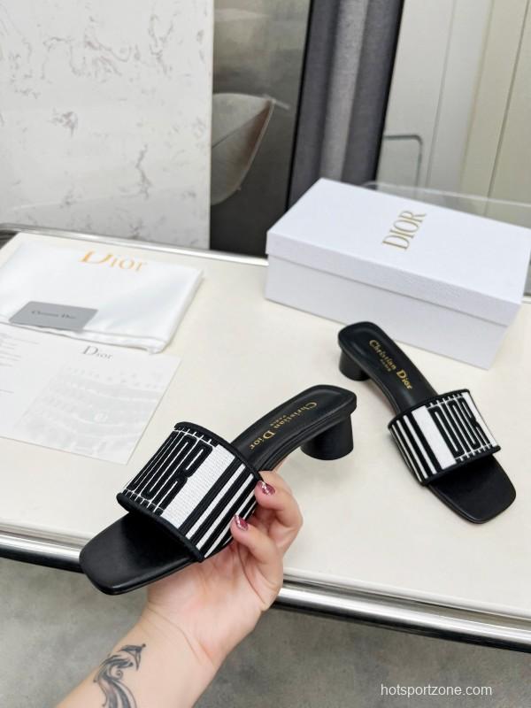2025 Women Dior Black White Fabric Sandals LY00200