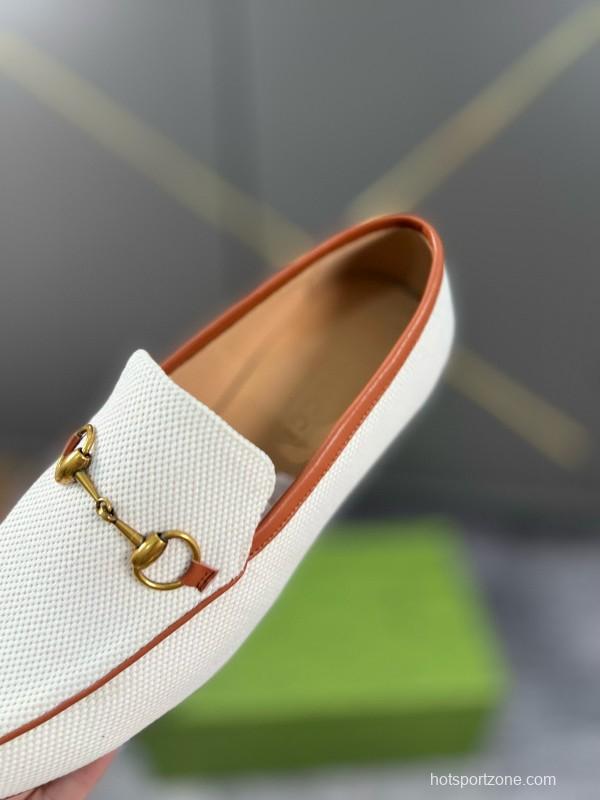2024 Men Gucci white brown leather loafers MJ00280