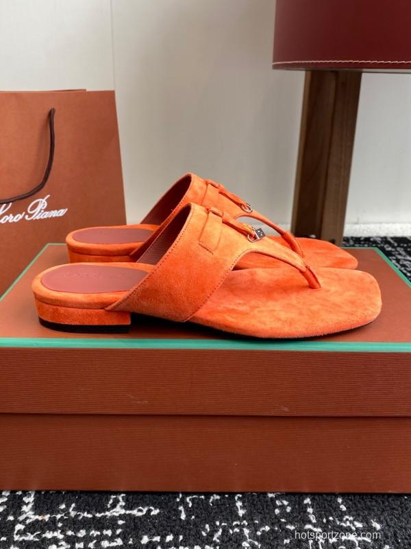 2025 Women Le Parmentier Orange Suede Slippers KFY00280