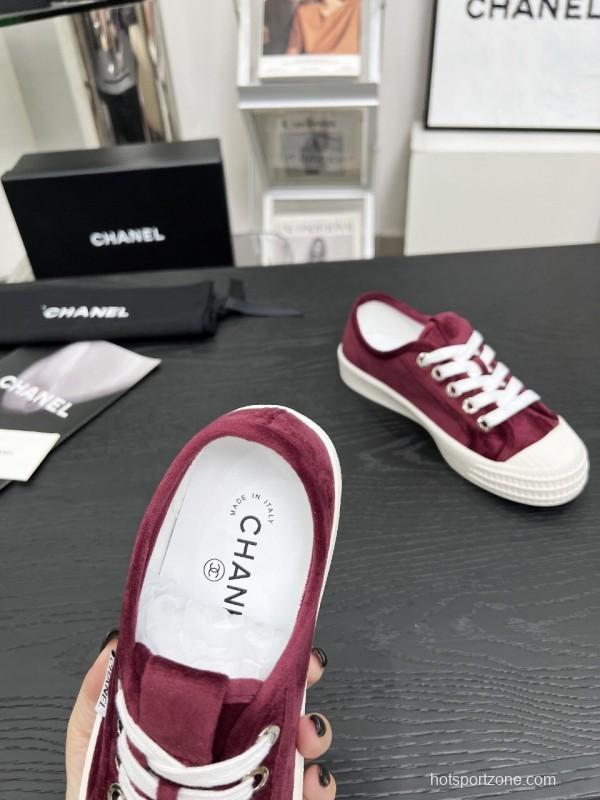 2025 Women Chanel Burgundy Canvas Sneakers LY00231