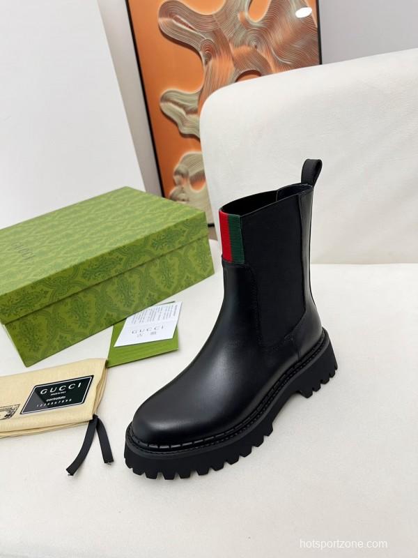 2024 Women Gucci Black Leather Boots MJ00340