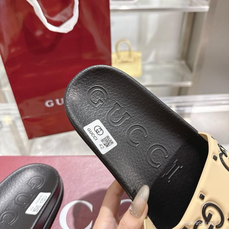 2025 Gucci Beige Black Rubber Slippers