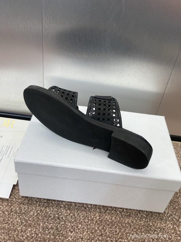 2025 Women Dior Black Leather Sandals Buckle LY00300