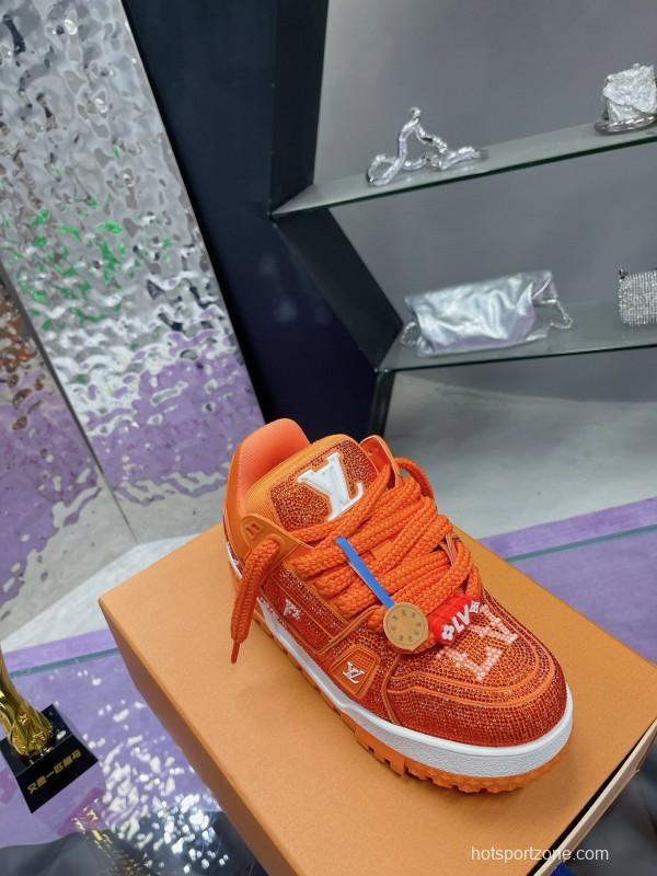2024 Kids Louis Vuitton Orange Leather LV Trainer