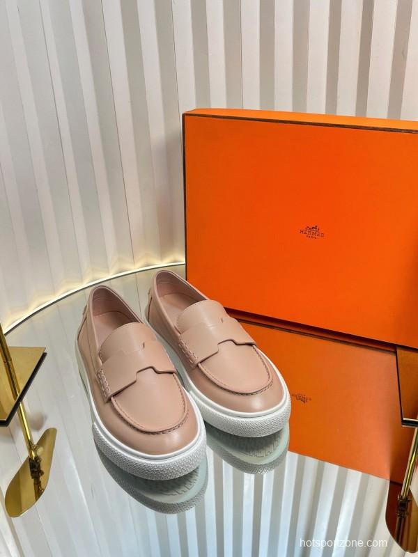 2025 Women Hermès Pink Leather Loafers LY00310(F)
