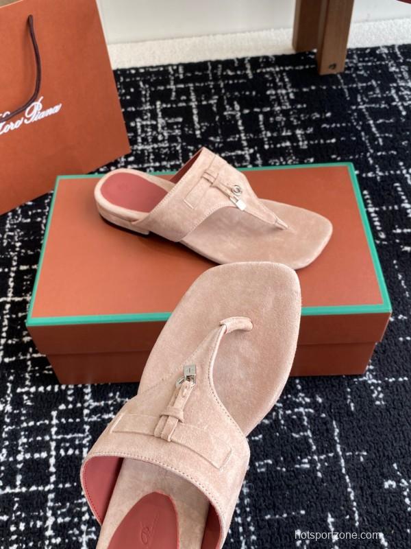 2025 Women Le Parmentier Beige Suede Thong Sandals KFY00280