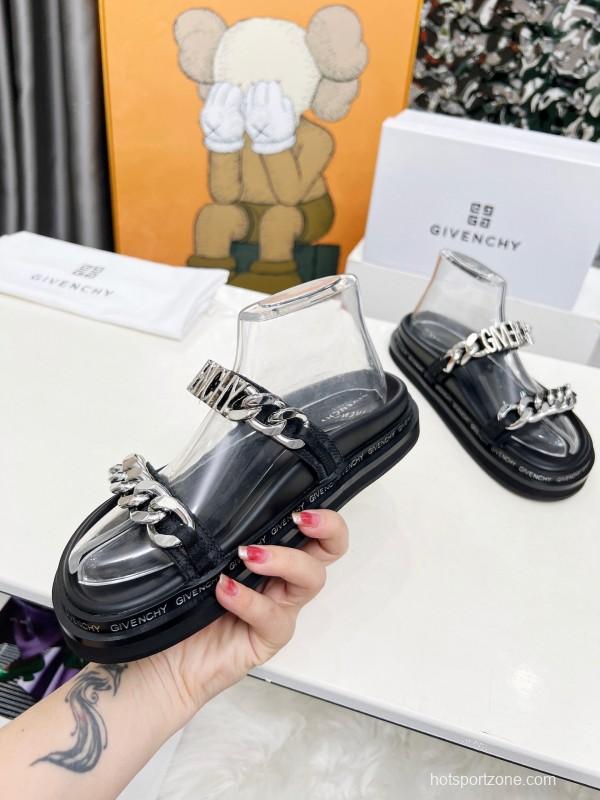 2025 Women Givenchy Silver Leather Sandals Chain LY00250