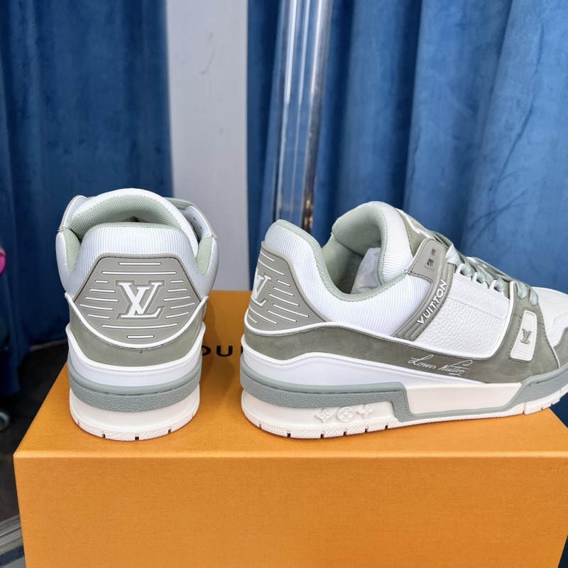 2025 Unisex Louis Vuitton White Grey Leather LV Trainer