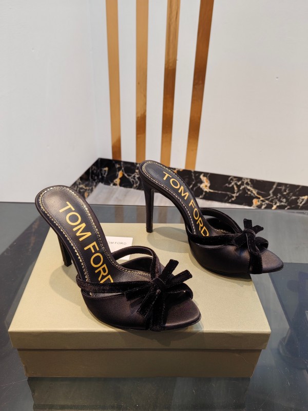2025 Women TOM FORD Black Velvet High Heel Backless Sandals KFY00290