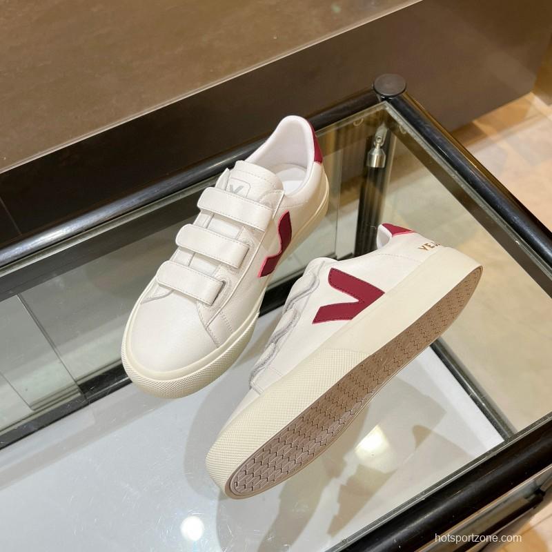 2025 Unisex VEJA White Burgundy Leather Canvas Sneakers MJ00240