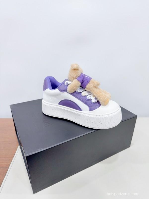 2025 Women 13DE MARZO Purple Leather Casual Shoes 3D Bear Toy KFY00330