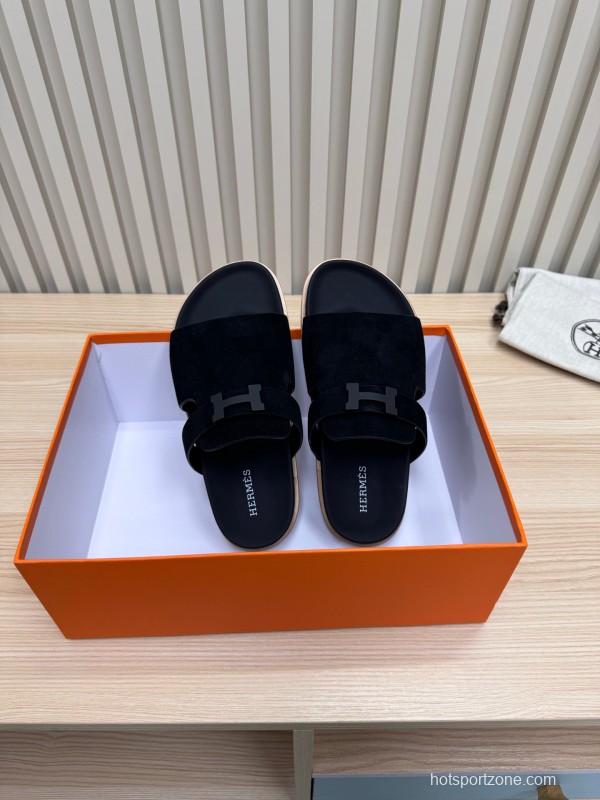 2025 Slippers Hermès Black Suede Sandals