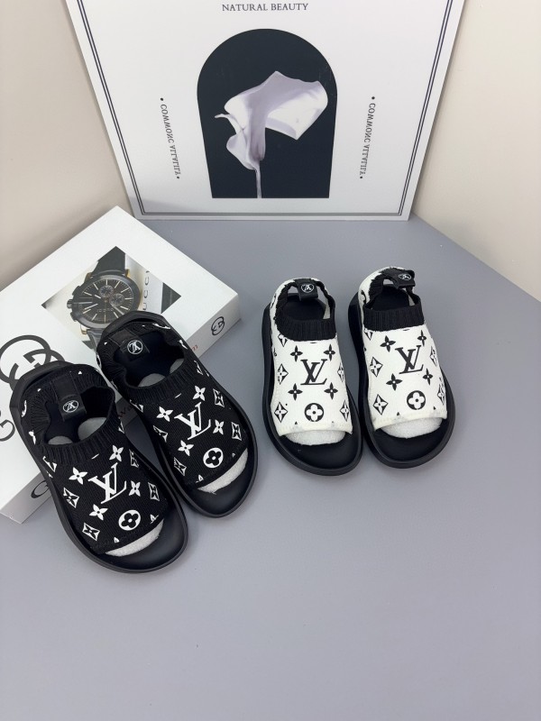 2025 Kids Louis Vuitton Black White Fabric Sandals