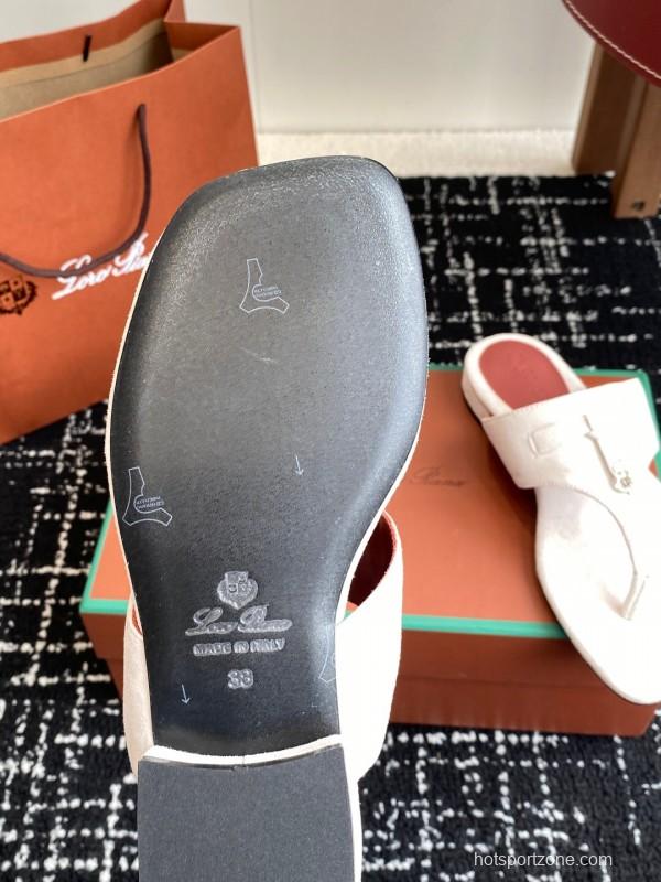 2025 Women Le Parmentier White Suede Thong Sandals KFY00280