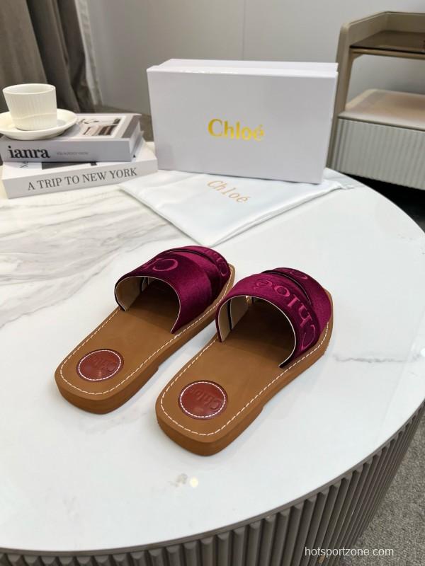 2025 Women Chloé Purple Velvet Slippers LY00200