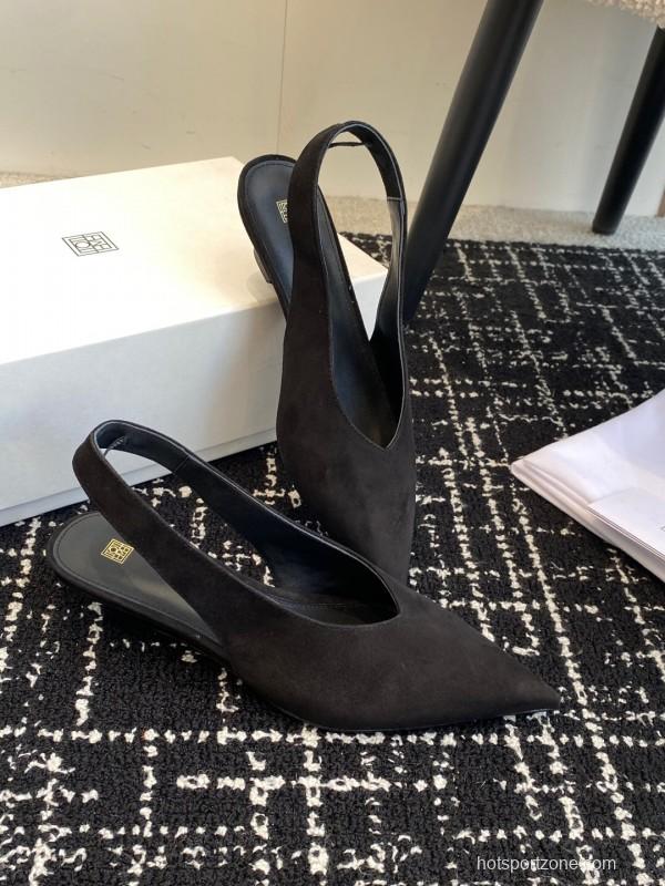 2025 Women Toteme Black Suede Slingback Pumps